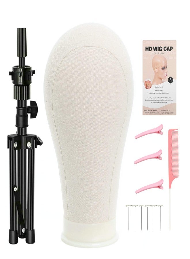 FUTAI 22 inches Canvas Mannequin Head with Tripod Stand Wig Cap T Pins Rat Tail Comb and Hairpins for Wig Making Practice Styling Training Display - Image 1